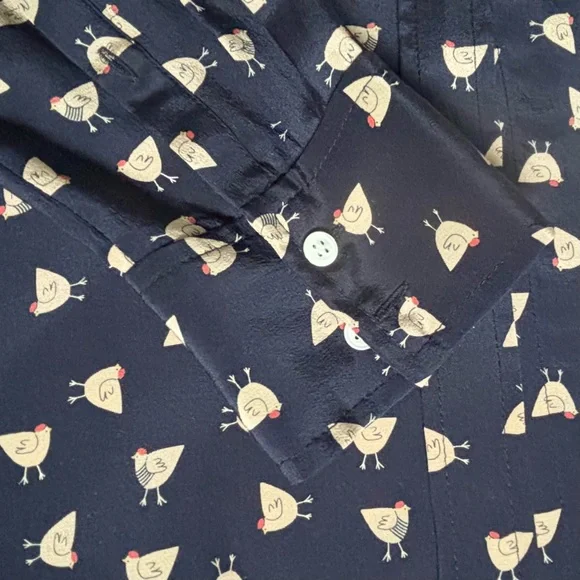 J. CREW Long Sleeve French Hen Button Up Boy Shirt Silk Blouse - Picture 5 of 8